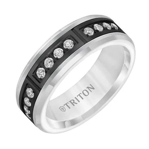 .42 cwt Diamond Ring White/Black Tungsten - D045MC .42 cwt Diamond Ring White/Black Tungsten - D045MC