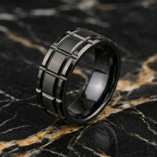8 mm Mens Black Tungsten Wedding Bands - U127BC