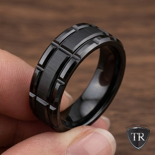 8 mm Mens Black Tungsten Wedding Bands - U127BC