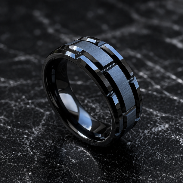 8 mm Mens Black Tungsten Wedding Bands - U127BC