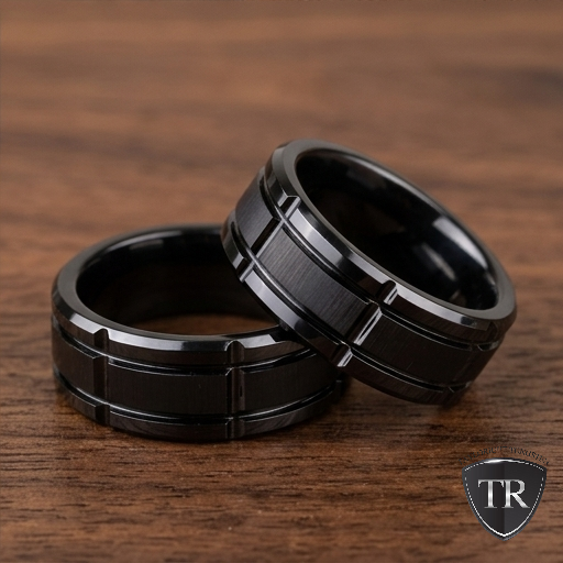 8 mm Mens Black Tungsten Wedding Bands - U127BC