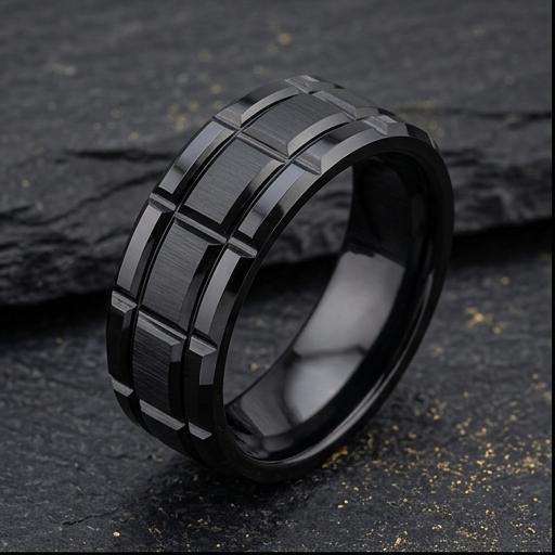 8 mm Mens Black Tungsten Wedding Bands - U127BC