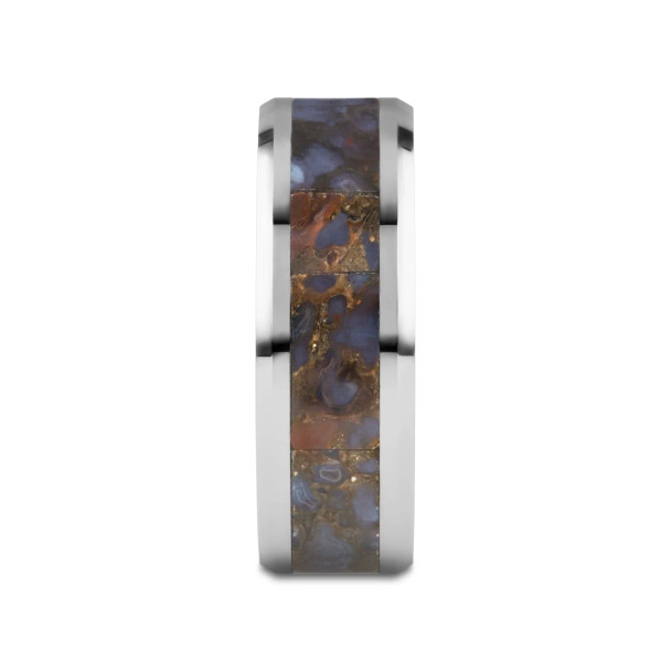 8 mm Tungsten Blue Dinosaur Bone Wedding Band - D810TR 8 mm Tungsten Blue Dinosaur Bone Wedding Band - D810TR