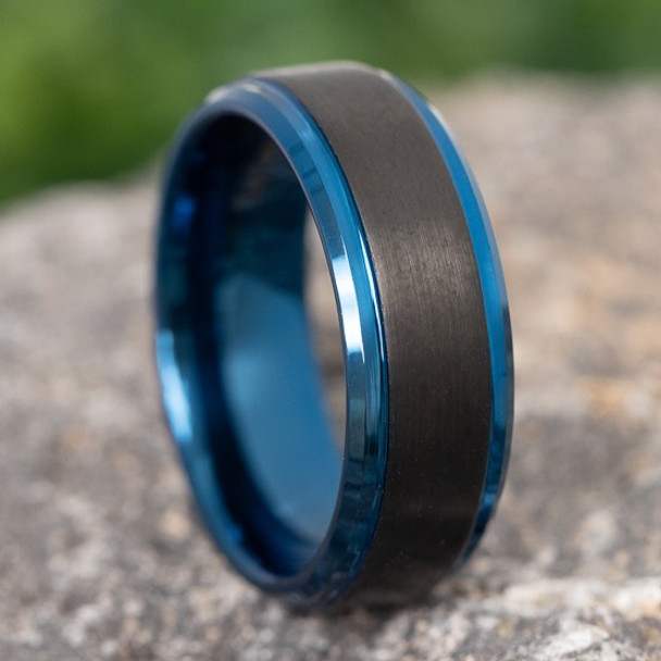 8 mm Black/Blue Tungsten Wedding Bands - BB707C