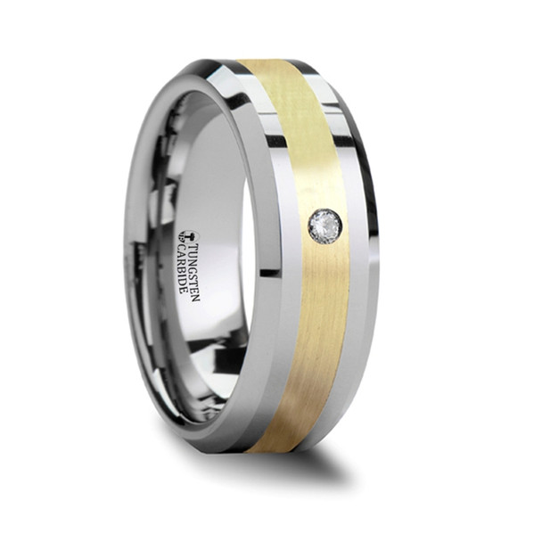 8 mm Tungsten/Gold/Diamond Wedding Band - F549TR