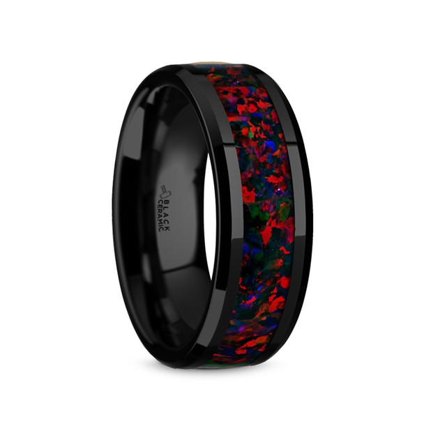 8 mm Black Ceramic Black/Red Opal Band - M960TR