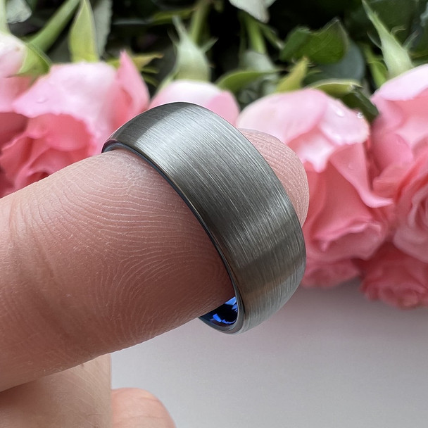 8 mm Brushed Tungsten Band with Blue Sleeve - G806C