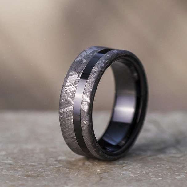 8 mm Mens Wedding Bands with Black Ceramic/Meteorite - BC934M