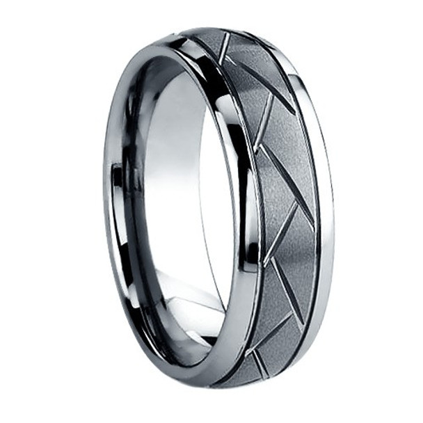 8 mm Brushed Tungsten Band with Carved Design - C456WG