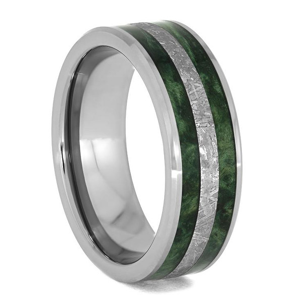 8 mm Meteorite and Green Box Elder in Tungsten - G956M