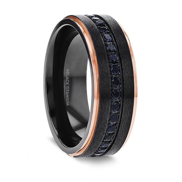 8 mm Infinity Black Sapphires Design with Rose Gold Inlay, Black Titanium - B266TR