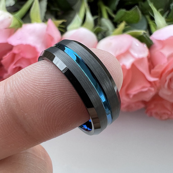 8 mm Black/Blue Tungsten Wedding Bands - BB164C