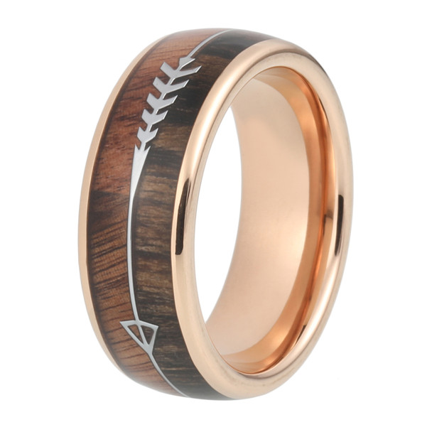 8 mm KOA/Zebra Arrow Design with Rose Gold Sleeve in Tungsten - A090C