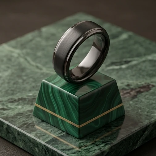 9 mm Mens Wedding Bands - Black/Silver Tungsten - J095SBC-9