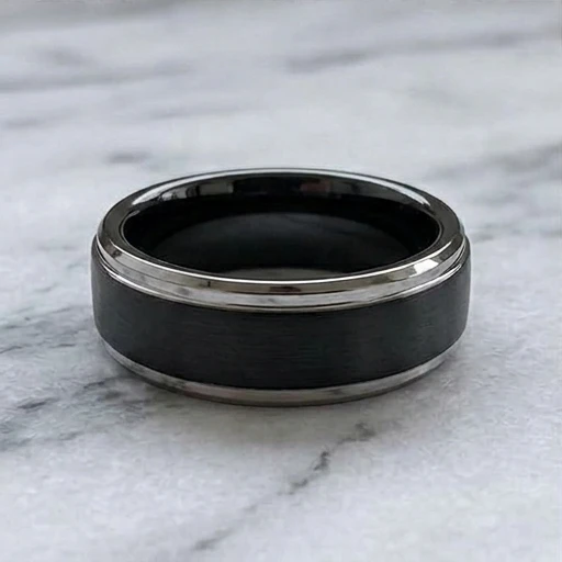 9 mm Mens Wedding Bands - Black/Silver Tungsten - J095SBC-9