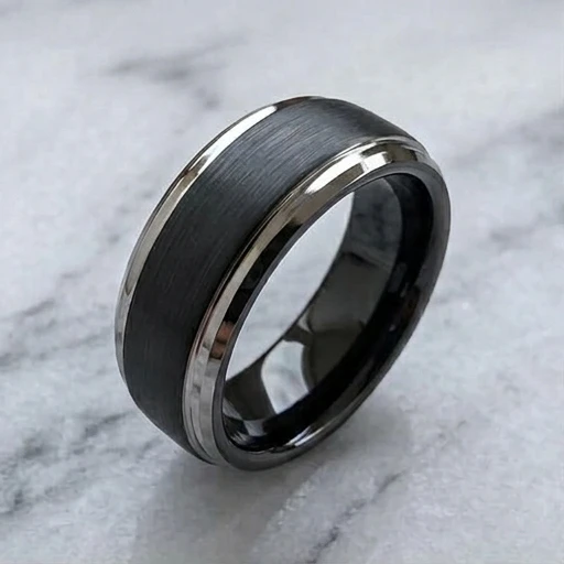 9 mm Mens Wedding Bands - Black/Silver Tungsten - J095SBC-9