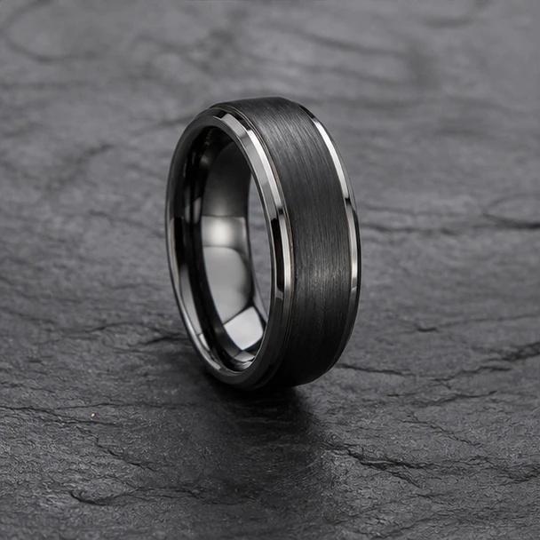 9 mm Mens Wedding Bands - Black/Silver Tungsten - J095SBC-9