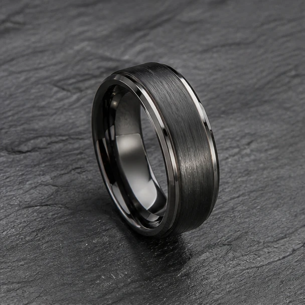 9 mm Mens Wedding Bands - Black/Silver Tungsten - J095SBC-9