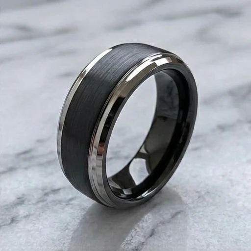 9 mm Mens Wedding Bands - Black/Silver Tungsten - J095SBC-9