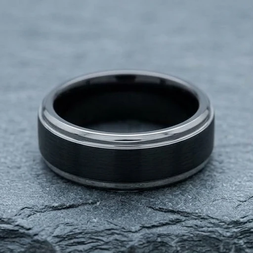 9 mm Mens Wedding Bands - Black/Silver Tungsten - J095SBC-9