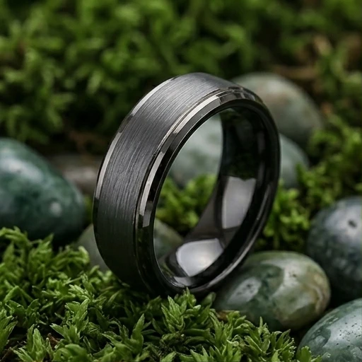 9 mm Mens Wedding Bands - Black/Silver Tungsten - J095SBC-9
