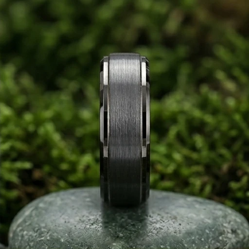 9 mm Mens Wedding Bands - Black/Silver Tungsten - J095SBC-9