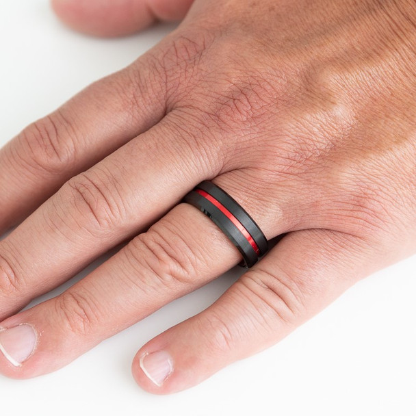 8 mm Black Tungsten Band with Red Sleeve Design - W901C