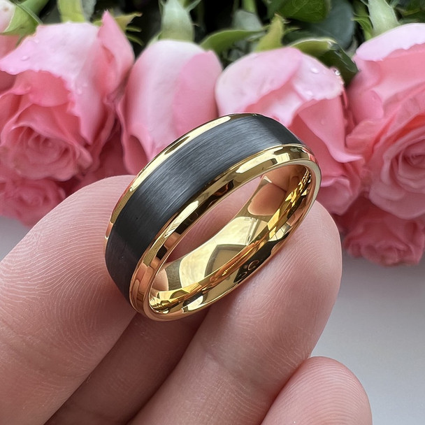 8 mm Black Tungsten/18 Kt Yellow Gold Wedding Bands - M713C