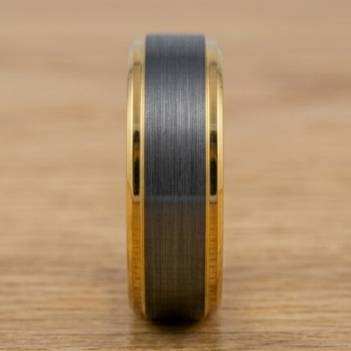 8 mm Black Tungsten/18 Kt Plated Yellow Gold Wedding Bands - M713C