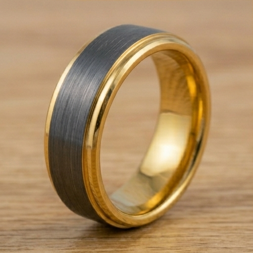 8 mm Black Tungsten/18 Kt Plated Yellow Gold Wedding Bands - M713C