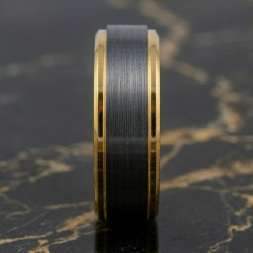 8 mm Black Tungsten/18 Kt Plated Yellow Gold Wedding Bands - M713C