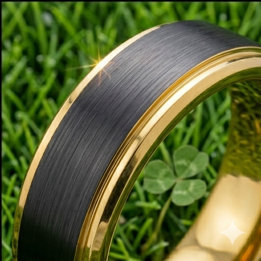 8 mm Black Tungsten/18 Kt Plated Yellow Gold Wedding Bands - M713C