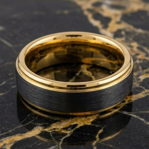 8 mm Black Tungsten/18 Kt Plated Yellow Gold Wedding Bands - M713C