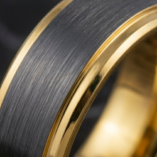 8 mm Black Tungsten/18 Kt Plated Yellow Gold Wedding Bands - M713C