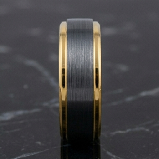 8 mm Black Tungsten/18 Kt Plated Yellow Gold Wedding Bands - M713C