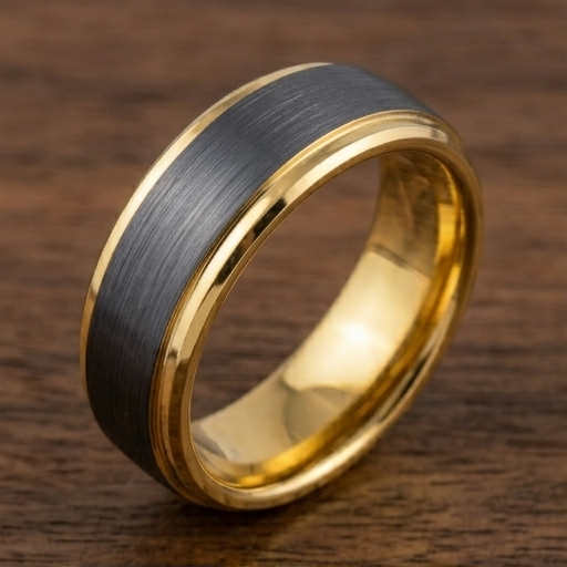8 mm Black Tungsten/18 Kt Plated Yellow Gold Wedding Bands - M713C