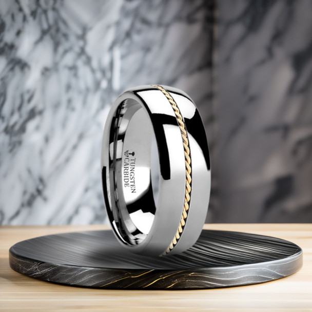 6 mm Tungsten/14 kt Solid Gold Braided Inlay Wedding Band - G367TR-6 6 mm Tungsten/14 kt Solid Gold Braided Inlay Wedding Band - G367TR-6