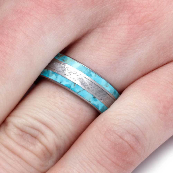 8 mm Meteorite/Turquoise in Titanium - M238M