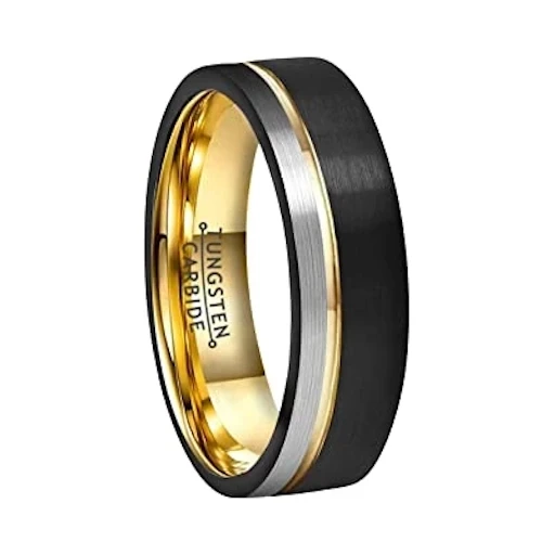 6 mm Brushed Tungsten, with 18 Kt Plated Yellow Gold Sleeve - YG122BC