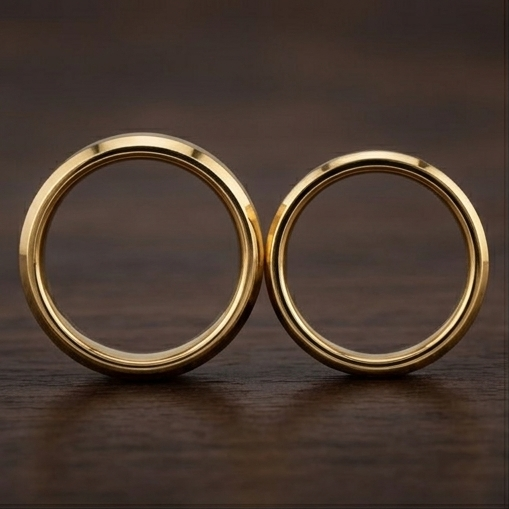 YG888C - His/Her Rings Set - 18 kt Yellow Gold Wedding Bands in 8mm and 6mm. His and Her Wedding bands, His and Her Wedding Rings, Comfort Fit.