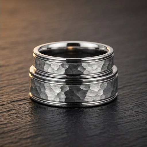 T049C - His/Her Rings Set - 18 kt White Gold Wedding Bands in 8 mm and 6 mm. His and Her Wedding Rings, Couples Rings Set, Comfort Fit.