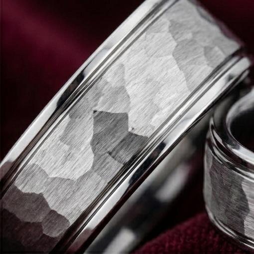 T049C - His/Her Rings Set - 18 kt White Gold Wedding Bands in 8 mm and 6 mm. His and Her Wedding Rings, Couples Rings Set, Comfort Fit.
