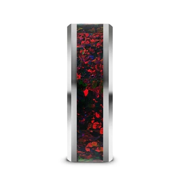 Mens Wedding Bands with Black/Red Opal - H949TR Mens Wedding Bands with Black/Red Opal - H949TR