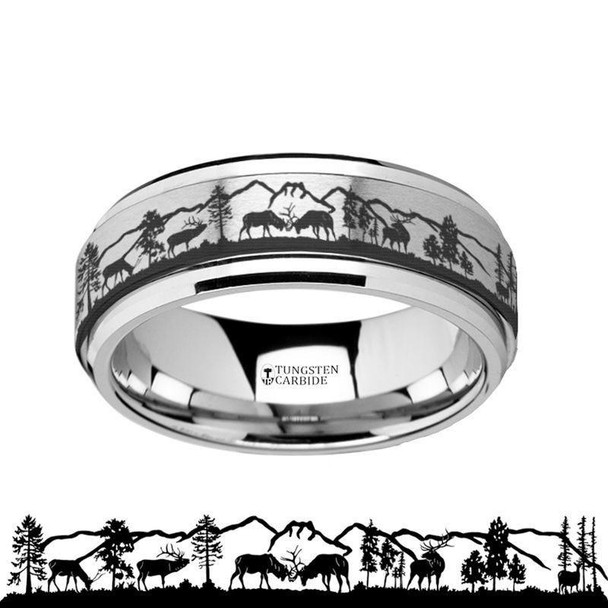 8 mm Tungsten/Spinner Wedding Band - Deer/Mountain- O878TR 8 mm Tungsten/Spinner Wedding Band - Deer/Mountain- O878TR