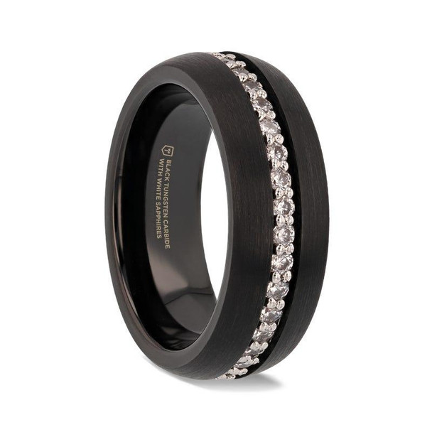 8 mm Mens Wedding Bands, White Sapphires/Black Tungsten - B676TR 8 mm Mens Wedding Bands, White Sapphires/Black Tungsten - B676TR