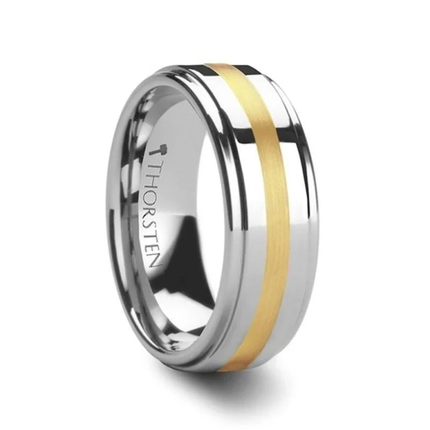 8 mm Tungsten with 14 Kt Solid Gold Inlay Band - A737TR 8 mm Tungsten with 14 Kt Solid Gold Inlay Band - A737TR