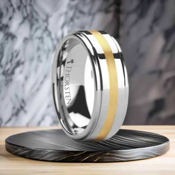 8 mm Tungsten with 14 Kt Solid Gold Inlay Band - A737TR 8 mm Tungsten with 14 Kt Solid Gold Inlay Band - A737TR