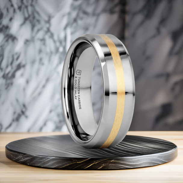 8 mm Tungsten with 14 Kt Solid Gold Inlay Band - L747TR
