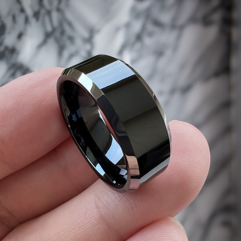 8 mm Mens Wedding Bands, Black Tungsten - K333C