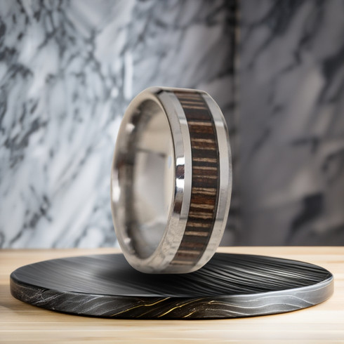 ワーム シンプルリング 8 mm Mens Wedding Bands, Zebra Wood Inlay Tungsten - L777C